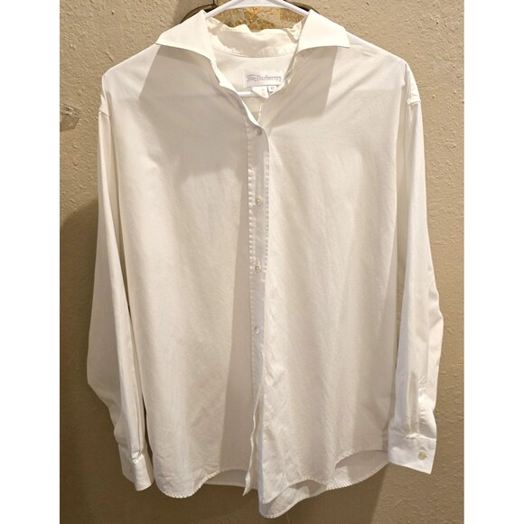 Vintage Burberrys Shirt Womens 12 White Button Up Long Sleeve Classic Logo 90s - Picture 1 of 8